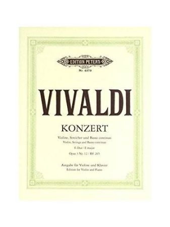 Slika VIVALDI:VIOLINKONZERT/CONCERTO  E- DUR OP.3/12 RV 265 VIOLINE AND PIANO