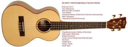 Slika KALA TENOR UKULELE KA-ASOV-T Spruce Top Ukulele, Ovangkol Back, Highpolish w cas