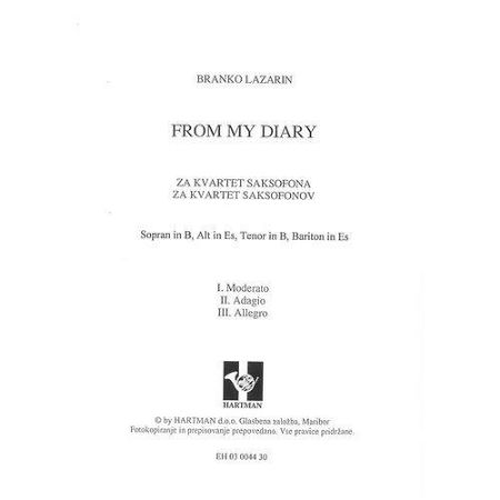 LAZARIN B.:FROM MY DIARY ZA KVARTET SAX