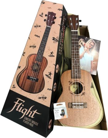 FLIGHT CONCERT UKULELE NUC310 set torba, tuner, akordi