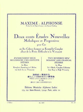 ALPHONSE:200 ETUDES NOUVELLES MELODIQUES VOL.1 HORN