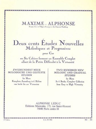 ALPHONSE:200 ETUDES NOUVELLES MELODIQUES ET PROGRESSIVE HORN 6