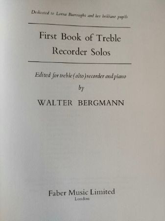 BERGMANN:FIRST BOOK OF TREBLE RECORDER