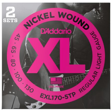 Strune D'Addario kitara bas EXL170-5TP 45-130 nickel 2 pack