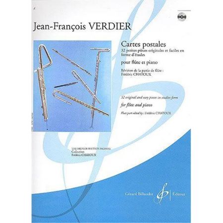 VERDIER:CARTES POSTALES 32 ORIGINAL PIECES + AUDIO ACCESS FLUTE AND PIANO