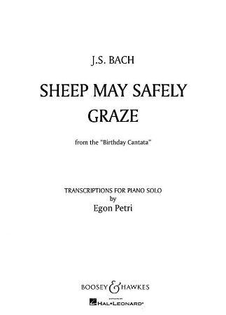 BACH J.S.:SHEEP MAY SAFELY GRAZE FOR PIANO SOLO