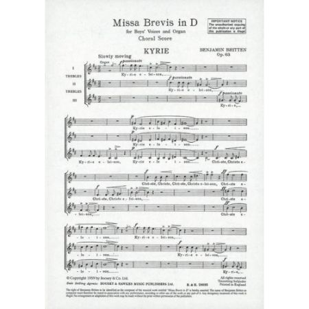 BRITTEN:MISSA BREVIS IN D CHORAL SCORE