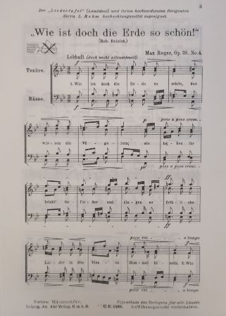 REGER:WIE IST DOCH DIE ERDE SO SCHON! OP.38/4 TTBB