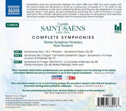 SAINT-SAENS:COMPLETE SYMPHONIES/SOUSTROT 3CD