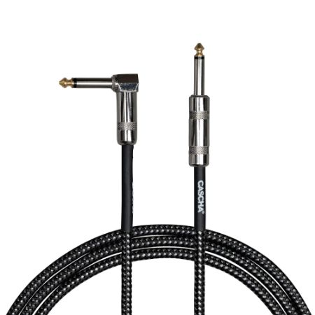 Cascha kitarski kabel Standard Line Guitar Cable, Angled, Black Tweed, 9m